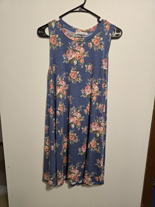 Blue Floral Chris & Carol Sleeveless Dress, Medium