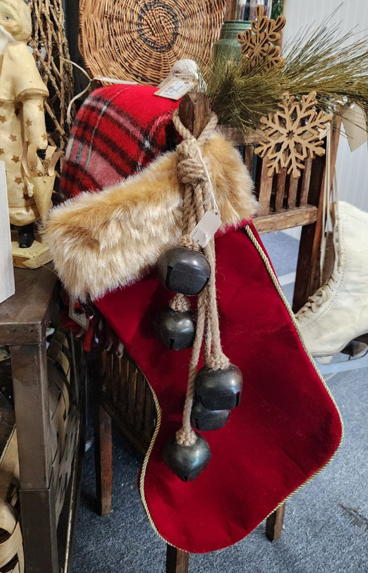 Red Velvet Stocking w/Faux Fur