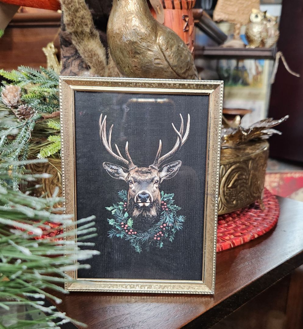 Framed Print - Buck with Christmas Wreath