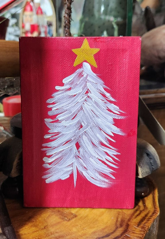 Canvas - Red w/White Christmas Tree & Gold Star