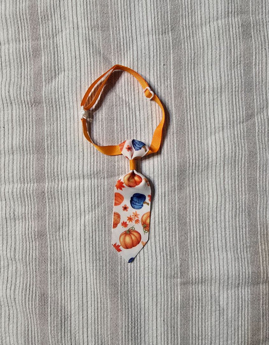 White/Blue&Orange Pumpkin  5" Adjustable Tie