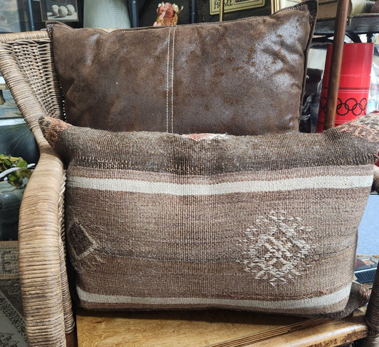 Large Faux Leather Brown Pillow