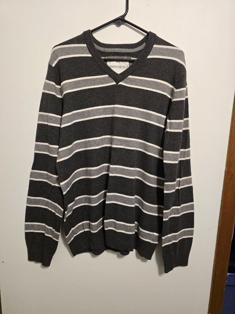 Gray Stripe Aeropostale Mens Sweater, XLarge
