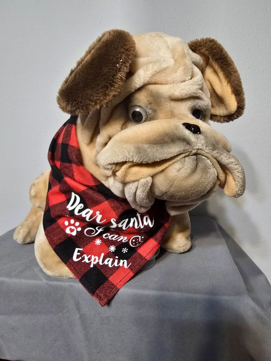 Red Plaid Santa I Can Explain Bandana, Adjustable Tie