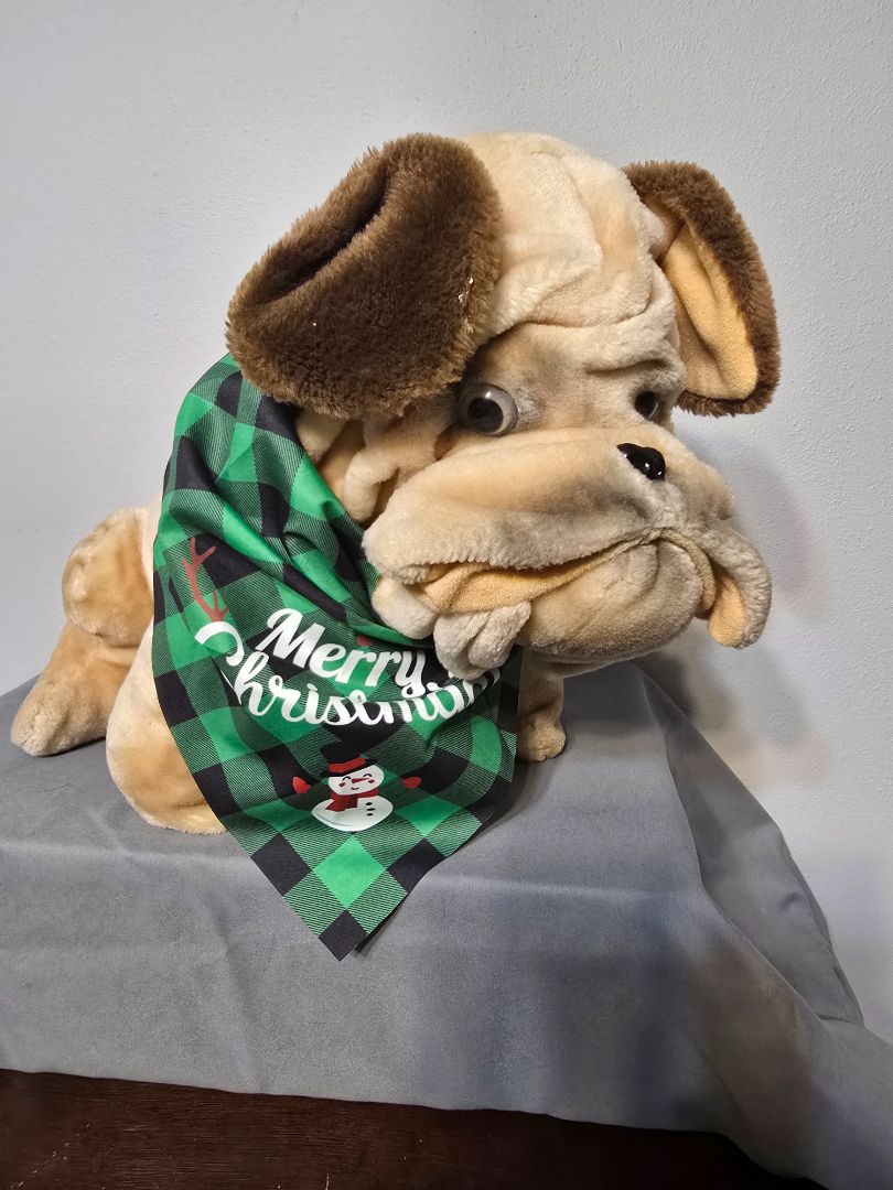 Green Plaid Merry Xmas Snowman Bandana, Small
