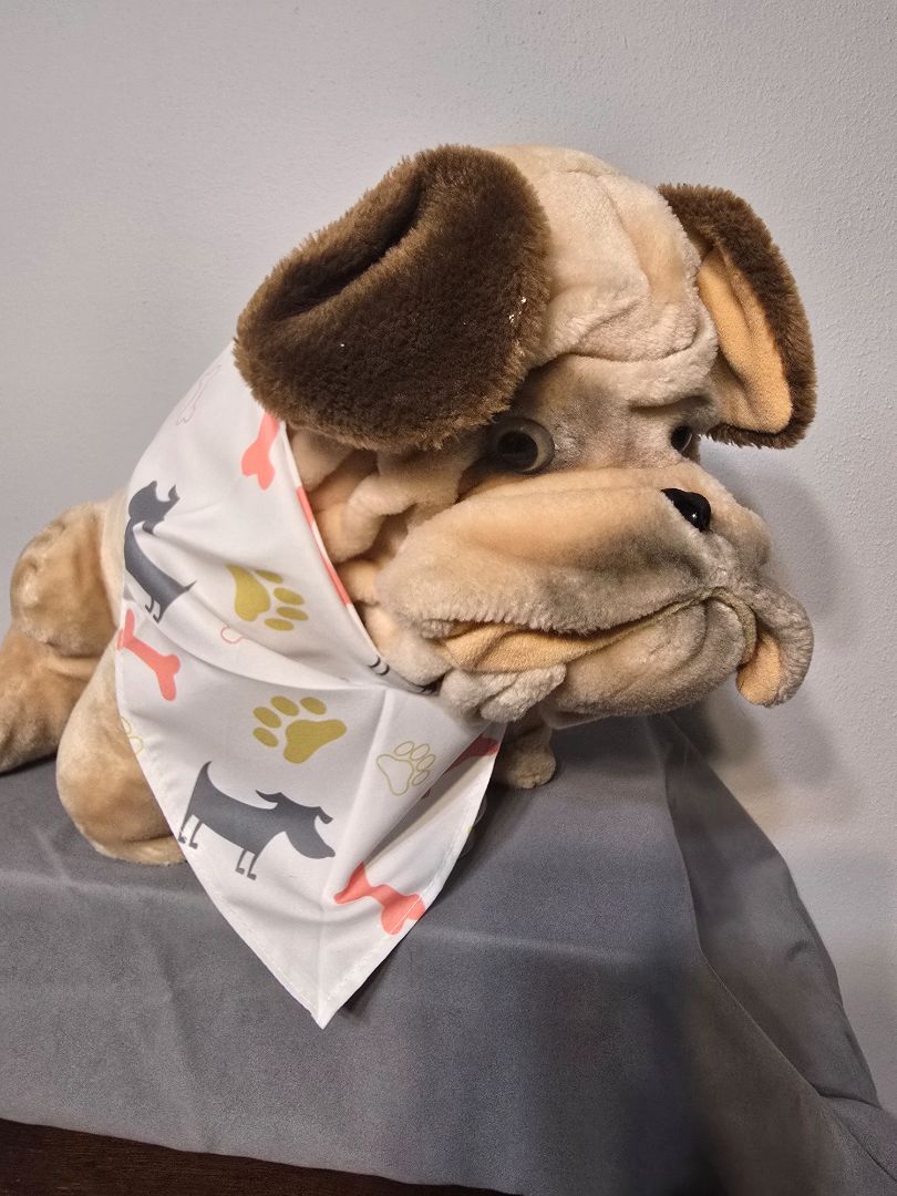 White Dog/Paw/Bone Bandana, Adjustable Tie