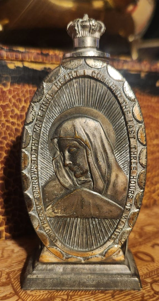 Antique Holy Water Bottle in Metal Holder