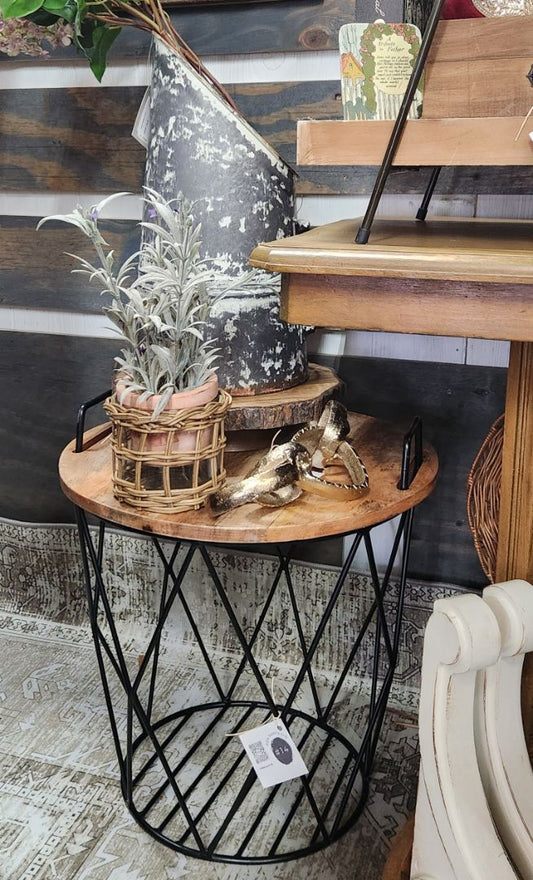 Wood & Black Metal Table