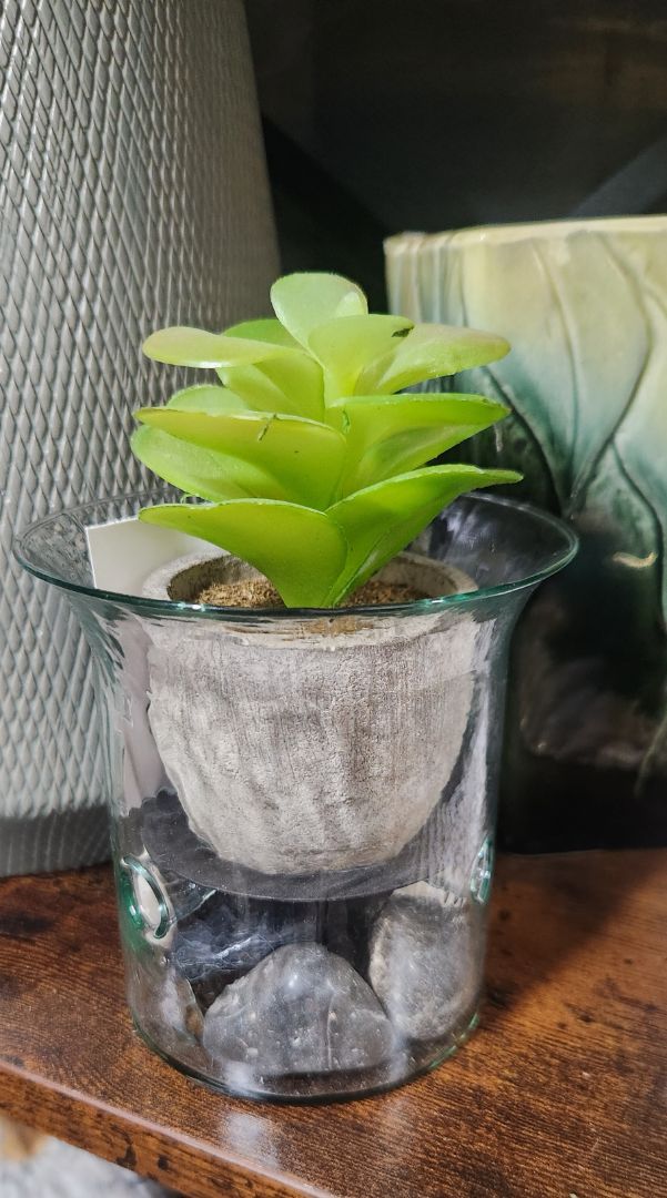 Faux Plant in Small Glass Vase