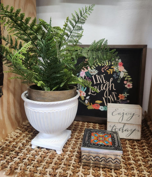 Faux Potted Plant in Off White Planter