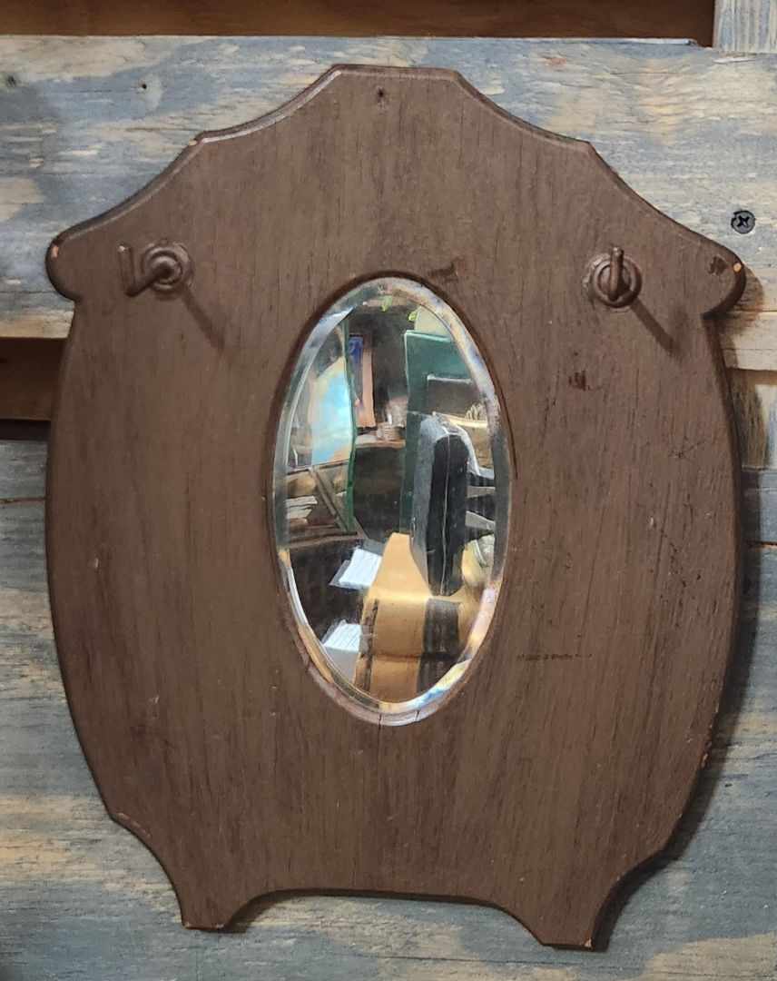 Vintage Small Wooden Shield Mirror