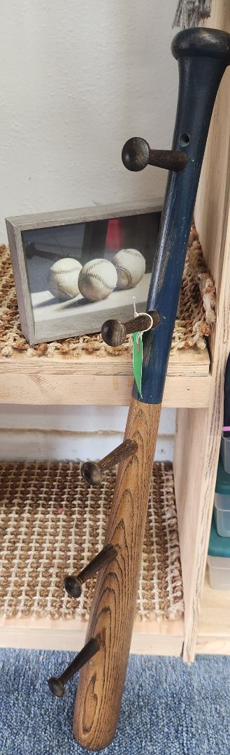 Baseball Bat Wall Decor w/ Hooks