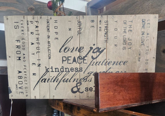 Wood Sign - love, joy, peace, kindness ...