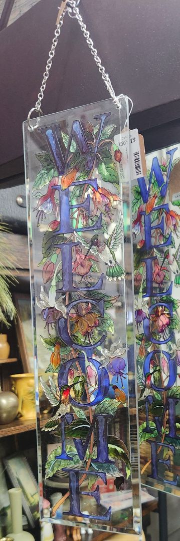 Beautiful Hanging Glass Welcome Sign