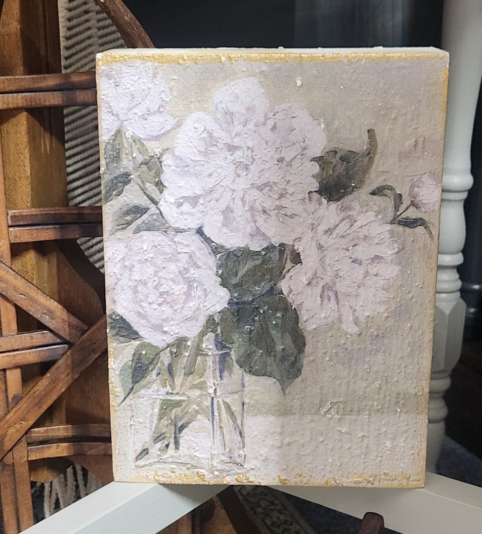 Flower Picture on Wooden Block