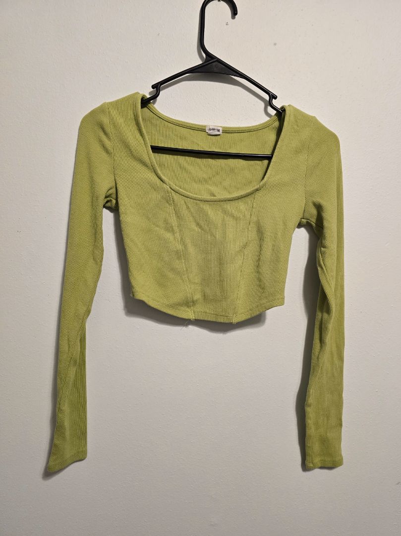 Green Garage Long Sleeve Crop Top, Small