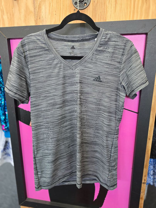 Black/Gray Stripe Adidas Vneck Tshirt, Medium
