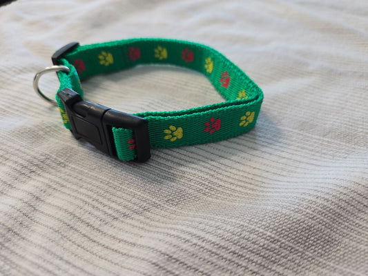 Green- Red/Yellow Paws  Collar, Medium