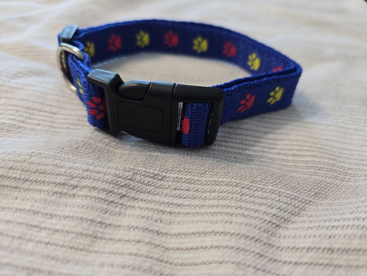 Blue- Red/Yellow Paws  Collar, Medium