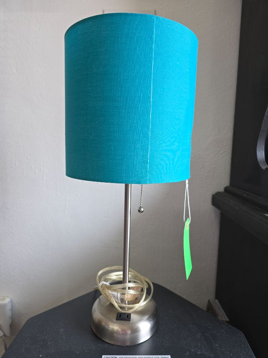 Teal  Lamp, Shade, w/ Bulb, 20" Tall