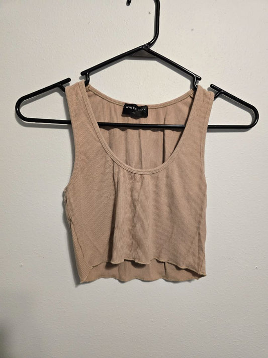 Tan White Fox Crop Tank, Medium