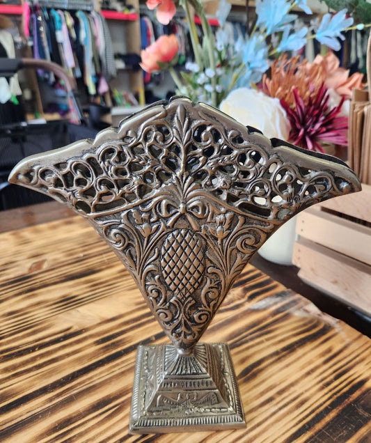 Ornate Art Nouveau Metal Fluted Vase Vintage