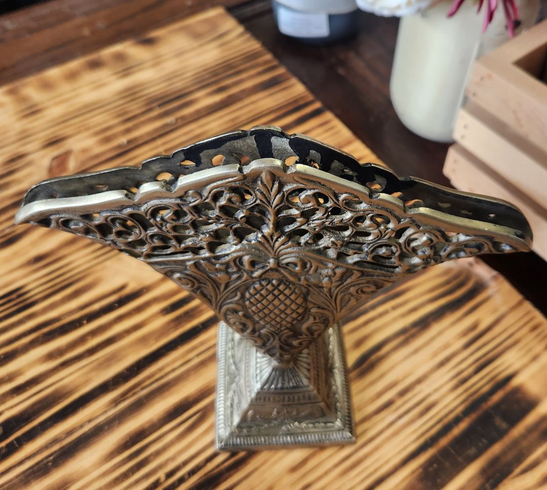 Ornate Art Nouveau Metal Fluted Vase Vintage
