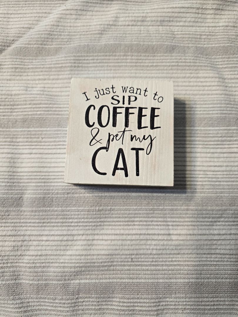 White  Sip, Coffee, Cat, 3.25" x 3.25"