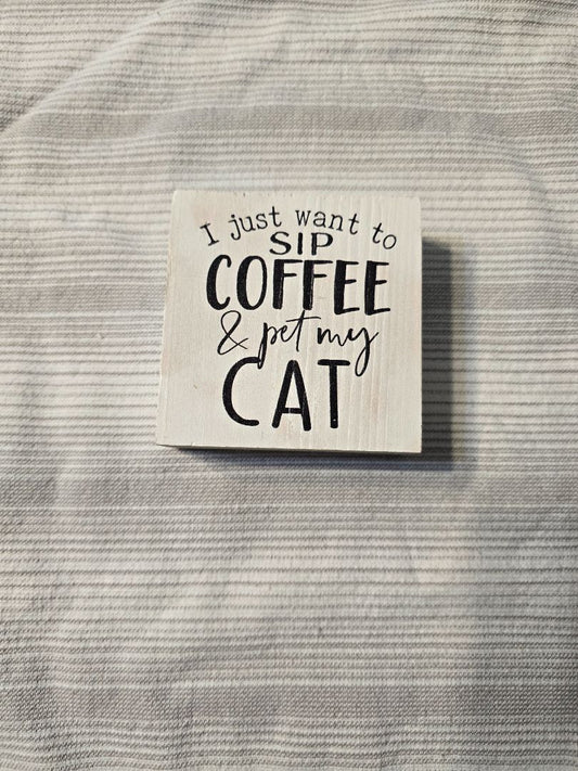 White  Sip, Coffee, Cat, 3.25" x 3.25"