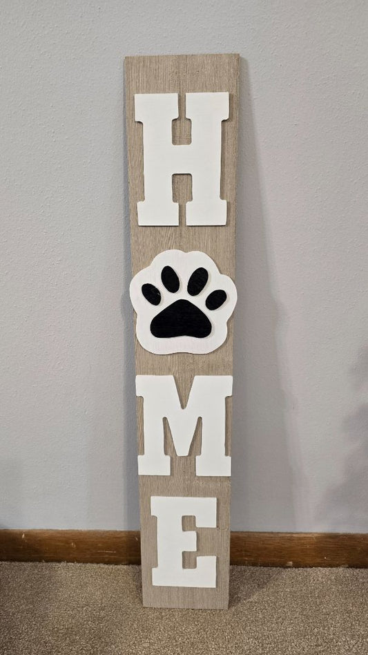 Wood/White/Black  HOME Paw Sign, 5" x 29"