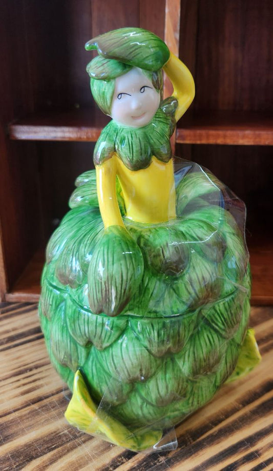 O'Well Artichoke Pixie Ceramic Container Vintage