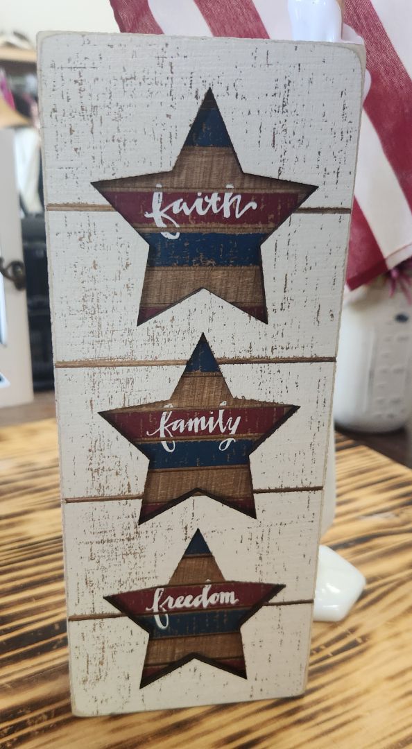 Wood - faith, family, freedom Payriotic Wood Sign Decor