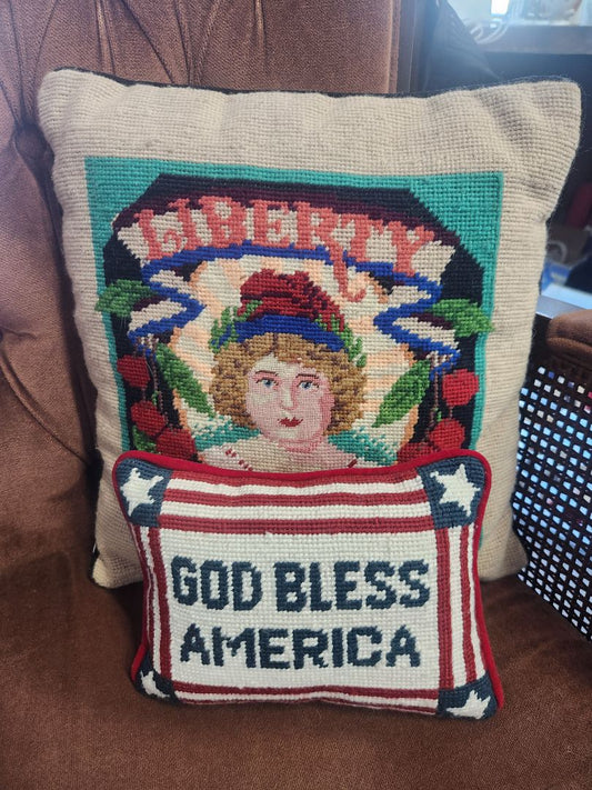 Needlepoint Pillow - God Bless America Decor