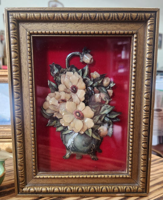 Framed Enamel Floral Art Vintage