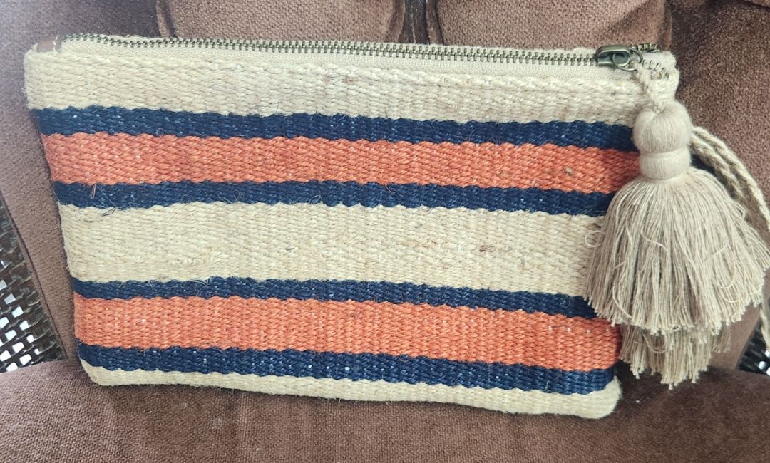 Natural, Blue. Orange J Jill Woven Clutch w/Strap