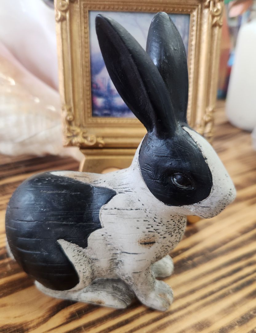 Small Black/White Rabbit Figure Vintage Looking