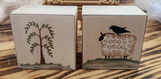 Wood Block w/ Primitive Looking Scenes Primitive Looking