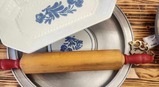 Wood Rolling Pin w/Red Handles