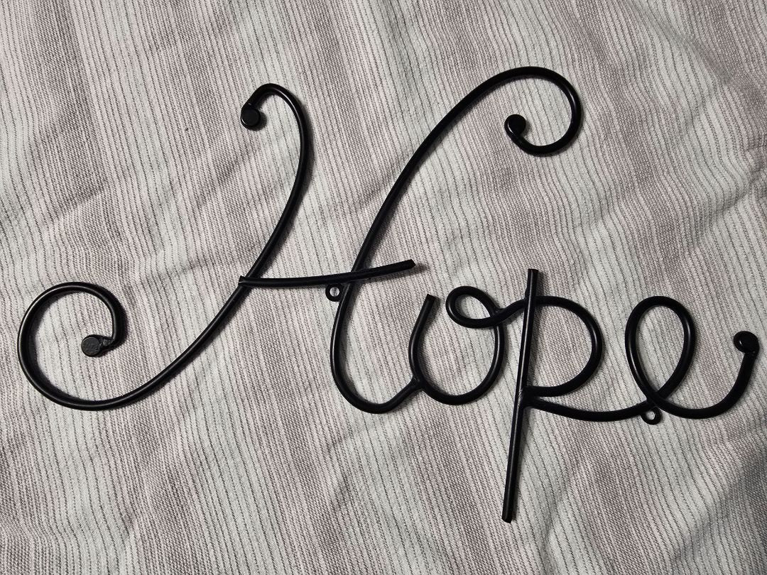 Black  "Hope" Metal Decor, 9.5" x 15"