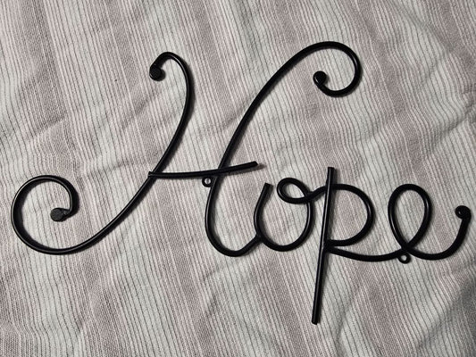 Black  "Hope" Metal Decor, 9.5" x 15"