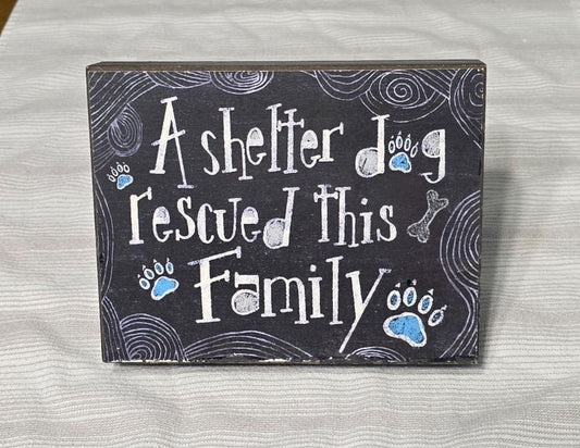 Black w/ Blue Paws Shelter Dog Rescued Decor, 7" x 5.5"