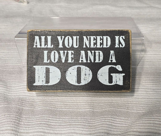 Black w/ Plaid Need Love & Dog Decor, 5" x 3"