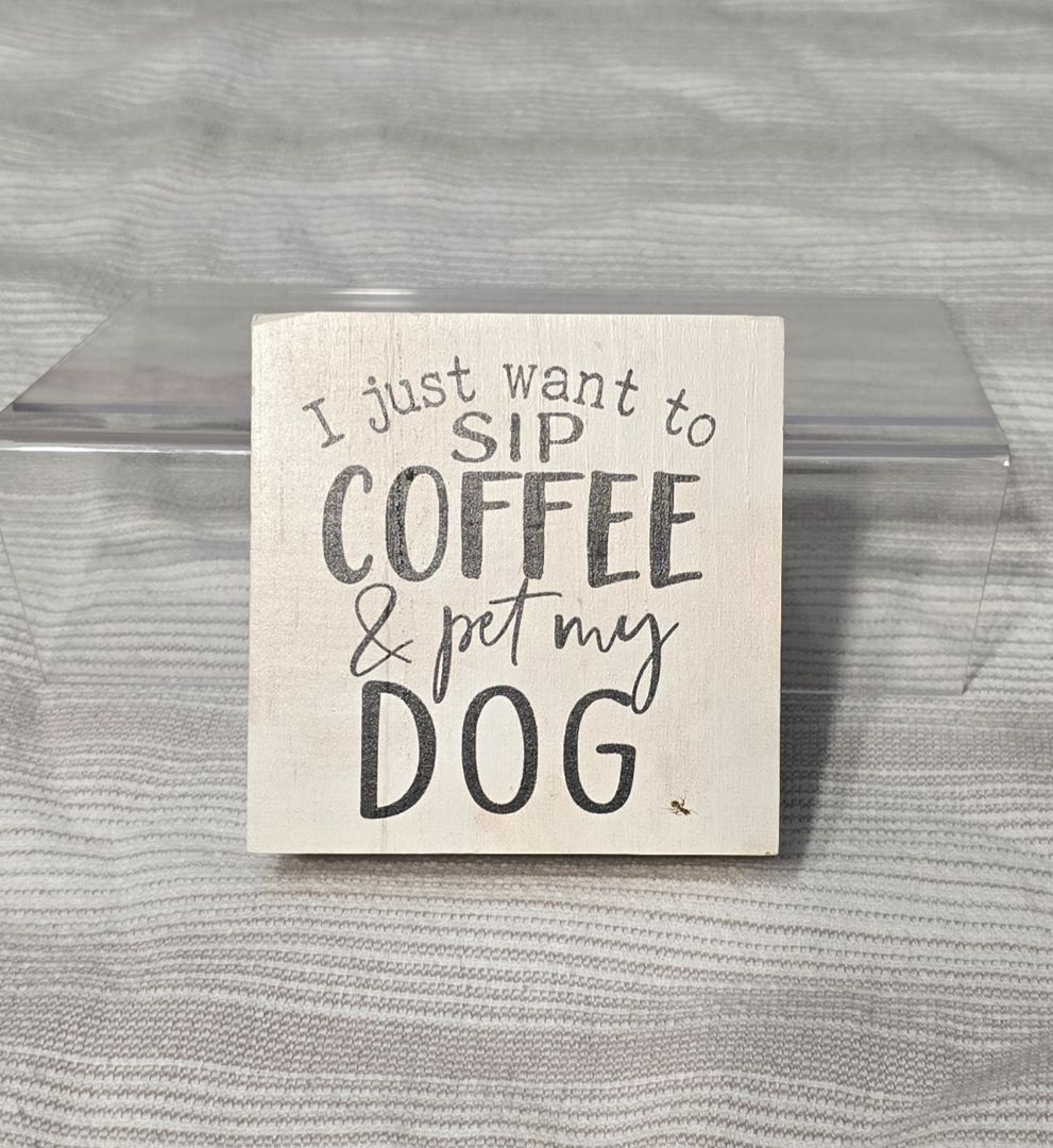 Cream Sip Coffee & Pet Dog Decor, 3.5" x 3.5"