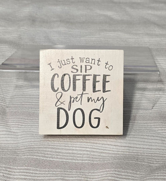 Cream Sip Coffee & Pet Dog Decor, 3.5" x 3.5"