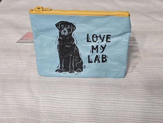 Blue Love My Lab Zipper Pouch, 5" x 4.5"
