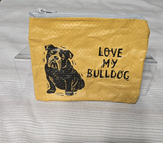 Yellow Love My Bulldog Zipper Pouch, 5" x 4.5"