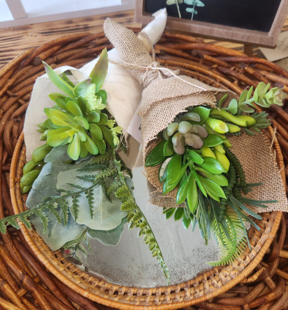 Faux Succelent in Burlap or Canvas