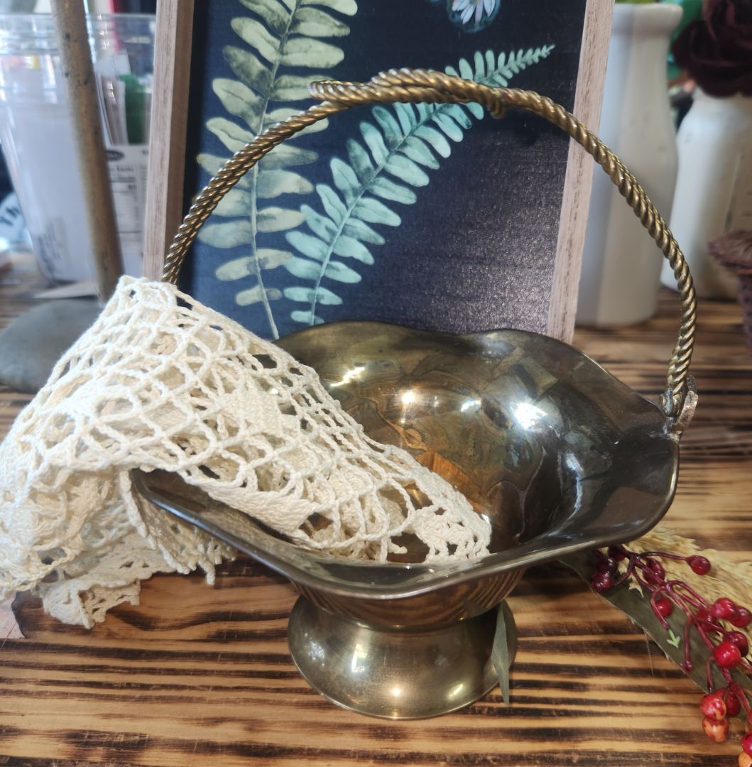 Vintage Brass Pedastal Basket