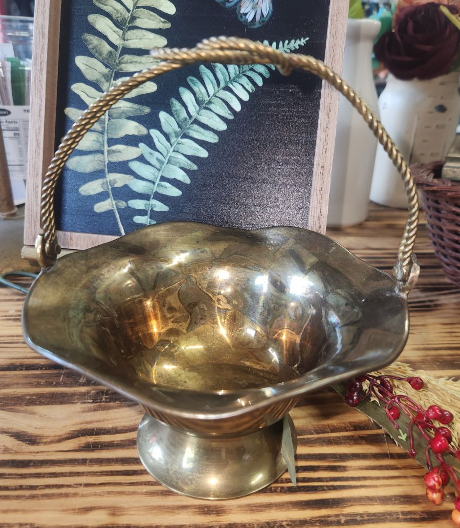 Vintage Brass Pedastal Basket