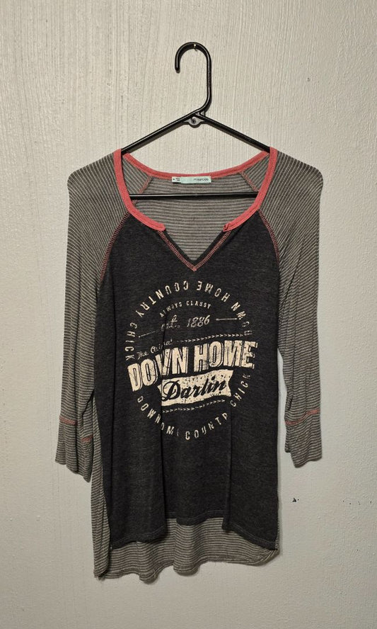 Maurices Down Home 3/4 Sleeve Top, Medium,Gray, Amira’s closet